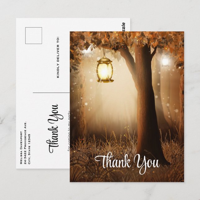 Magical Forest with Fairy Lights Thank You Postcard (Front/Back)