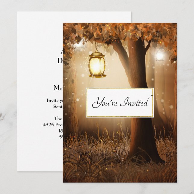 Magical Forest with Fairy Lights Wedding Invitation (Front/Back)