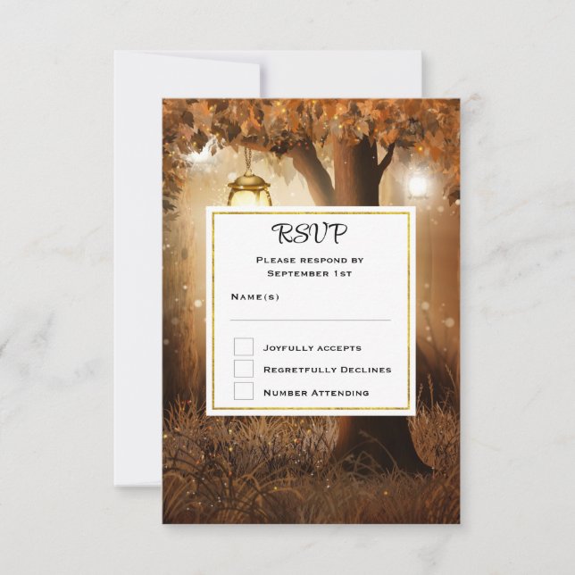 Magical Forest with Fairy Lights Wedding RSVP (Front)