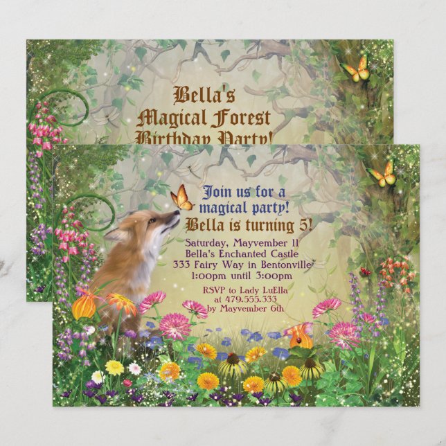 Magical Fox Forest Party Invitation (Front/Back)