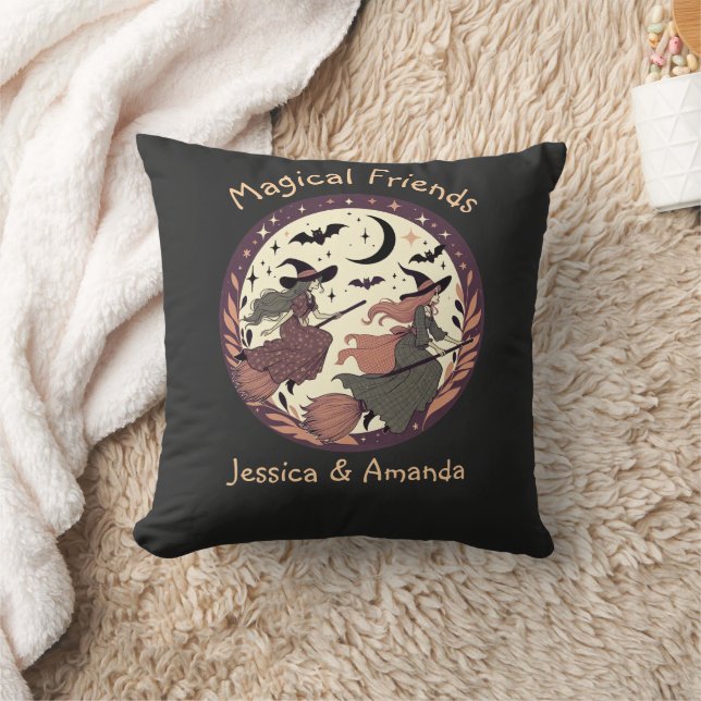 Magical Friends - Halloween Moonlight Scene Throw Pillow (Blanket)