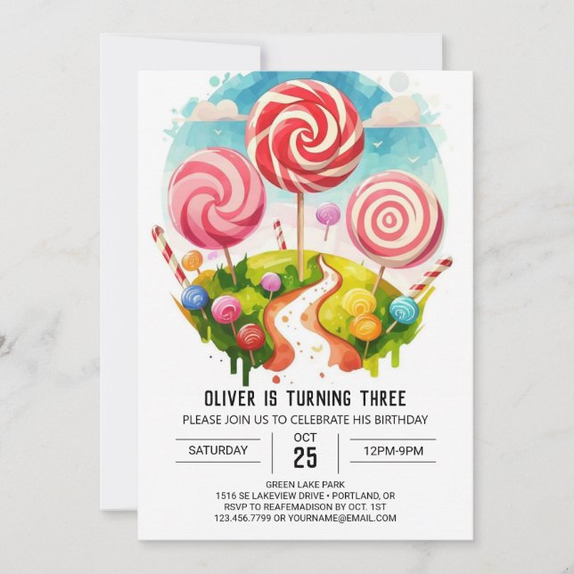 Magical Fun Lollipop Birthday Invitation (Front)