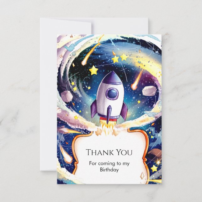 Magical Galaxy Rocket Birthday Thank You Card (Front)