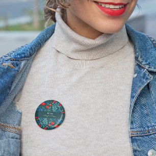 Magical garden - dark teal and red 2 inch round button