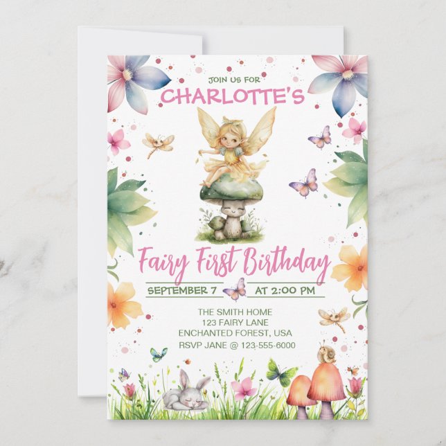 Magical Garden Fairy 1st Birthday Invitation (Front)