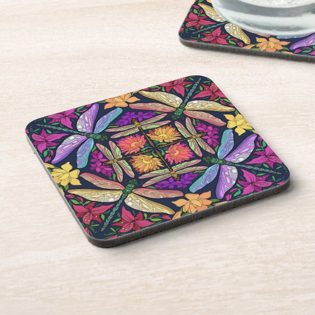 Magical Garden, Flowers & Dragonflies Coaster (Left Side)