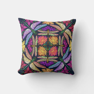 Magical Garden, Flowers & Dragonflies Throw Pillow