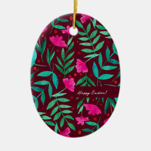 Magical garden - magenta and green Easter Ceramic Ornament