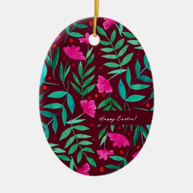 Magical garden - magenta and green Easter Ceramic Ornament (Front)