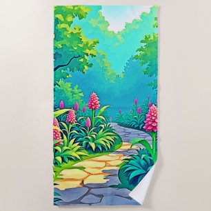 Magical Garden Path Design Beach Towel