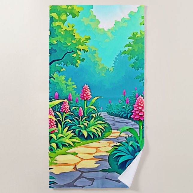 Magical Garden Path Design Beach Towel (Front)