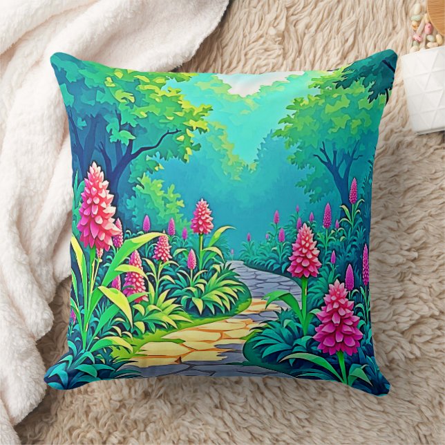 Magical Garden Path Design Throw Pillow (Blanket)