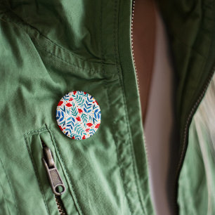 Magical garden - red and turquoise 2 inch round button