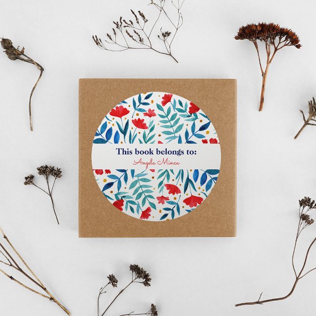 Magical garden - red and turquoise  classic round sticker (Creator Uploaded)