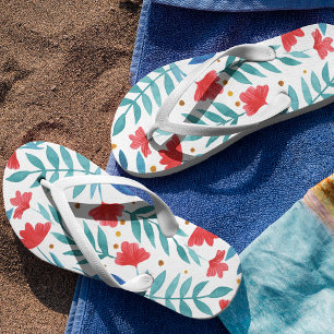 Magical garden - red and turquoise flip flops