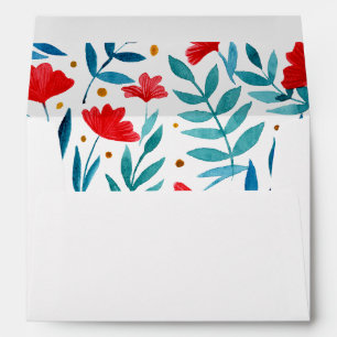 Magical garden - red and turquoise floral envelope