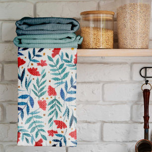 Magical garden - red and turquoise kitchen towel
