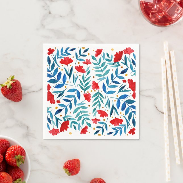 Magical garden - red and turquoise napkin (Insitu)