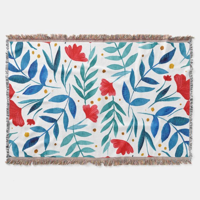 Magical garden - red and turquoise throw blanket (Front)