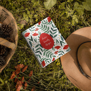 Magical garden watercolor flowers in red and green notebook