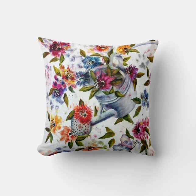 Magical Garden Watering Can Throw Pillow (Front)