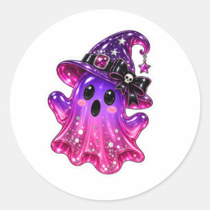 Magical Ghost Wearing Witch's Hat Vinyl  Classic Round Sticker