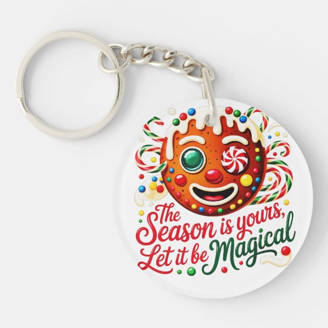 Magical Gingerbread Man Keychain: Cute Christmas  Keychain (Front)