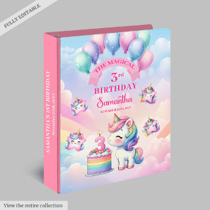 Magical Girl 3rd Birthday Unicorn Rainbow Binder