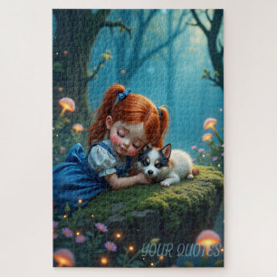 Magical Girl and Puppy in Enchanted Forest Jigsaw Puzzle