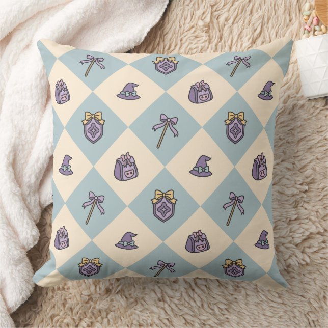 Magical Girl Blue Checkered Throw Pillow (Blanket)