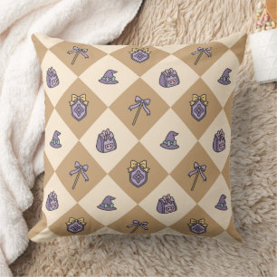 Magical Girl Gold Checkered Throw Pillow
