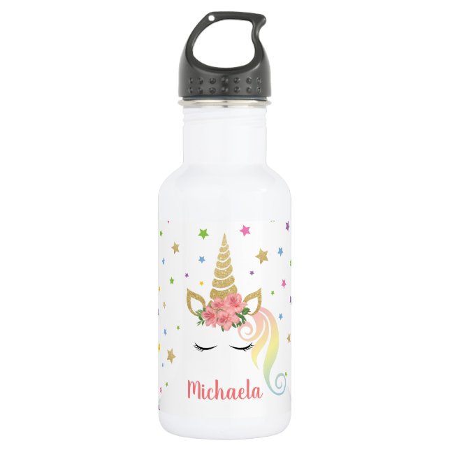 Magical Girly Unicorn & Stars Personalized 532 Ml Water Bottle (Front)