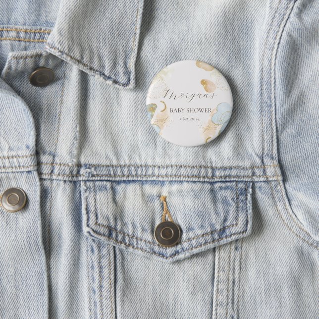 Magical Glitter Abstract Baby Shower Monogram 2 Inch Round Button (In Situ)