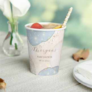 Magical Glitter Abstract Baby Shower Monogram Paper Cups