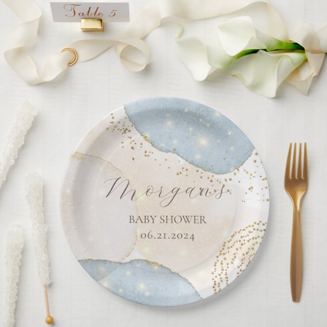 Magical Glitter Abstract Baby Shower Monogram Paper Plate (Wedding)