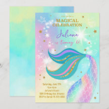 Magical Glitter Colourful Mermaid Birthday Invite