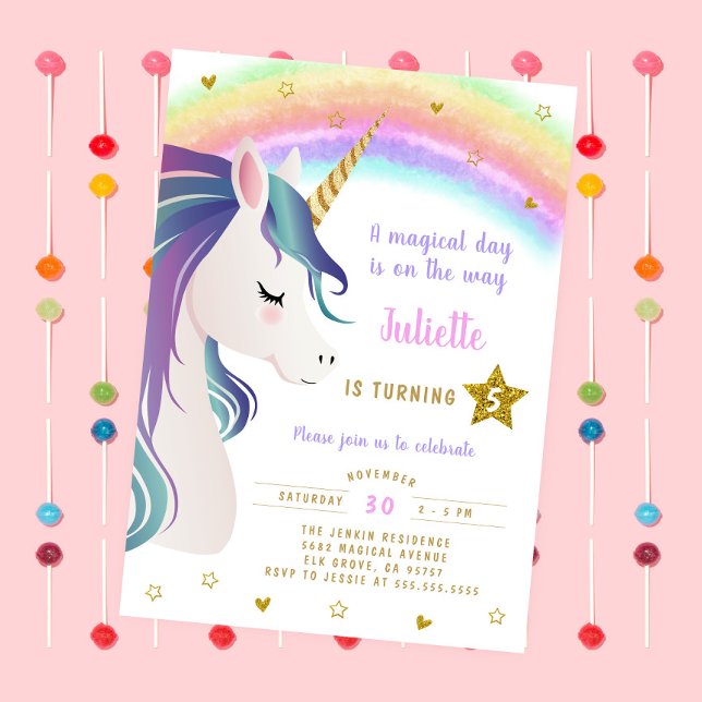 Magical Glitter Colourful Unicorn Rainbow Birthday Invitation (Creator Uploaded)