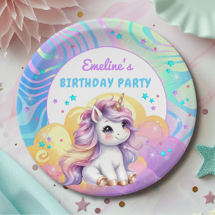 Magical Glitter Cute Unicorn Birthday Paper Plate