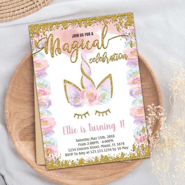 Magical Glitter Unicorn Birthday Invitations (Magical Glitter Unicorn Birthday Invitations)