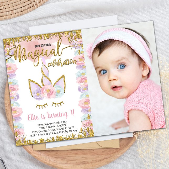 Magical Glitter Unicorn Birthday with photo Invitation (Magical Glitter Unicorn Birthday with photo Invitation)