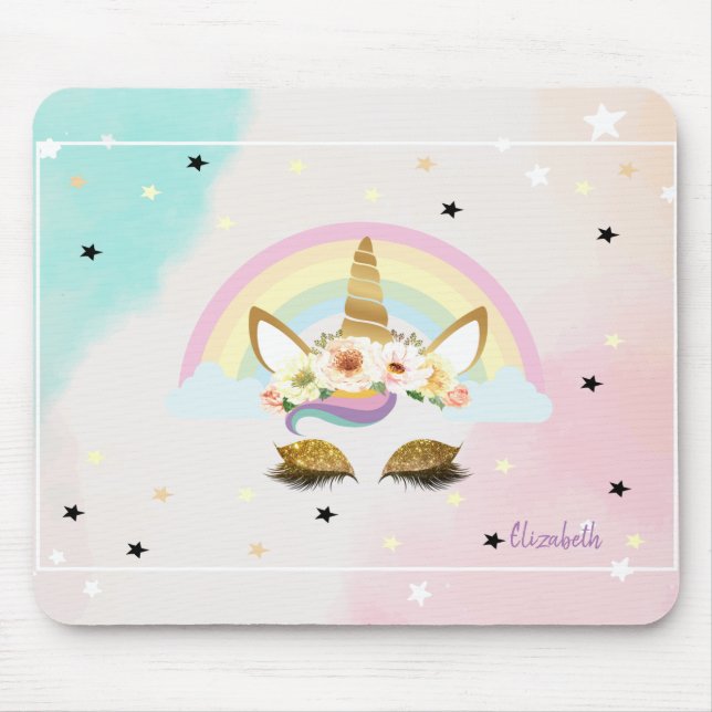 Magical Glitter  Unicorn, Rainbow, Stars Mouse Pad (Front)