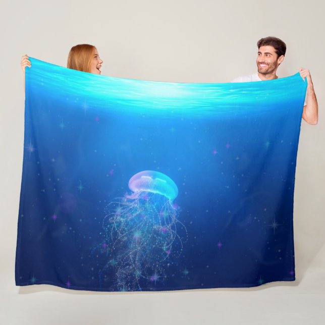 Magical Glittering Jellyfish Fantasy Fleece Blanket (In Situ)