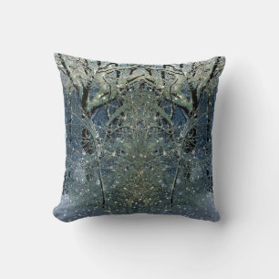 Magical Glittering Winter Wonderland Snowy Forest Throw Pillow