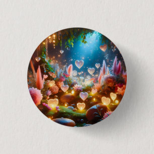 Magical Glowing Flowers Heart Garden  1 Inch Round Button