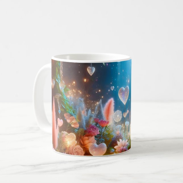 Magical Glowing Flowers Heart Garden  Coffee Mug (Front Left)