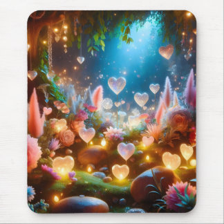 Magical Glowing Flowers Heart Garden  Mouse Pad