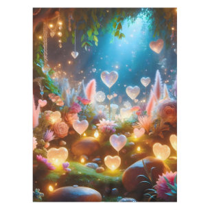 Magical Glowing Flowers Heart Garden Tablecloth