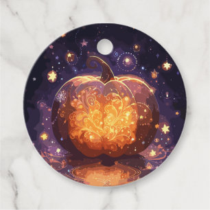 Magical Glowing Halloween Pumpkin and Stars Favour Tags