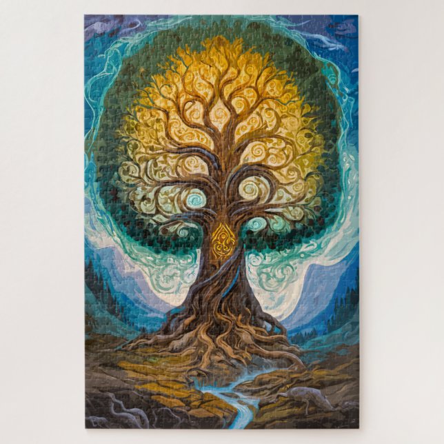 Magical Glowing Tree Of Life Swirling Fantasy Jigsaw Puzzle (Vertical)