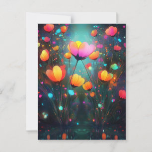 Magical Glowing Wildflowers Rainbow on Blue Postcard
